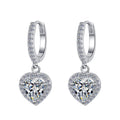 Sterling Silver Moissanite Heart Solitaire Hoop Drop Earrings, front view