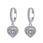 Sterling Silver Moissanite Heart Solitaire Hoop Drop Earrings, front view