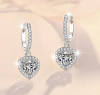 Sterling Silver Moissanite Heart Solitaire Hoop Drop Earrings, detail view 1