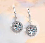 Sterling Silver Moissanite Round Bezel Leverback Drop Earrings, detail view 2