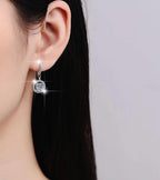 Sterling Silver Moissanite Round Bezel Leverback Drop Earrings, detail view 3