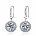 Sterling Silver Moissanite Round Bezel Leverback Drop Earrings, front view