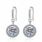 Sterling Silver Moissanite Round Bezel Leverback Drop Earrings, front view