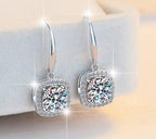 Sterling Silver Moissanite Cushion Hook Drop Earrings, detail view 1