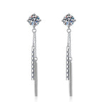 Sterling Silver Moissanite Chain Solitaire Drop Earrings, front view