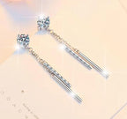 Sterling Silver Moissanite Chain Solitaire Drop Earrings, detail view 3