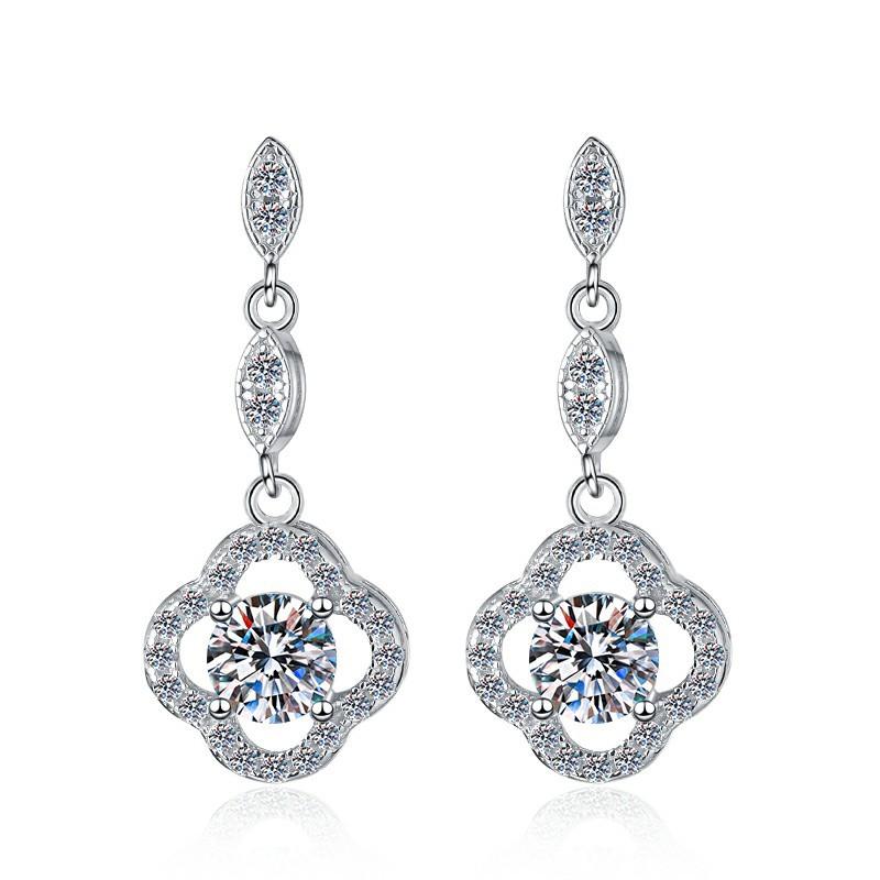 Sterling Silver Moissanite Round Halo Circle Hook Drop Earrings, front view