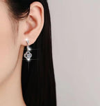 Sterling Silver Moissanite Round Halo Circle Hook Drop Earrings, detail view 3