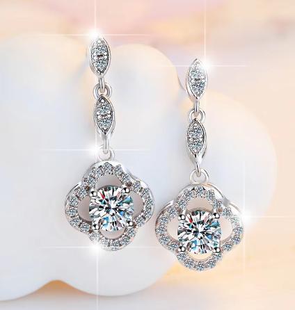 Sterling Silver Moissanite Round Halo Circle Hook Drop Earrings, detail view 2