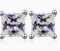 Sterling Silver Moissanite Square Solitaire Stud Earrings, front view
