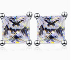 Sterling Silver Moissanite Square Solitaire Stud Earrings, front view