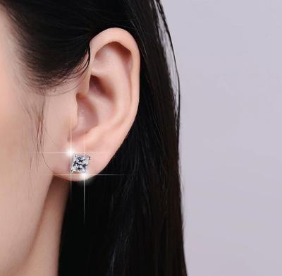 Sterling Silver Moissanite Square Solitaire Stud Earrings, detail view 3