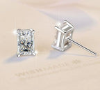 Sterling Silver Moissanite Radiant Solitaire Stud Earrings, detail view 1