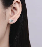 Sterling Silver Moissanite Radiant Solitaire Stud Earrings, detail view 3