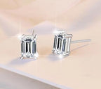 Sterling Silver Moissanite Emerald Solitaire Stud Earrings, detail view 1