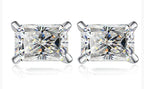 Sterling Silver Moissanite Radiant Solitaire Stud Earrings, front view
