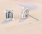 Sterling Silver Moissanite Emerald Solitaire Stud Earrings, detail view 2