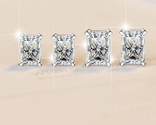 Sterling Silver Moissanite Radiant Solitaire Stud Earrings, detail view 2