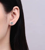 Sterling Silver Moissanite Emerald Solitaire Stud Earrings, detail view 3