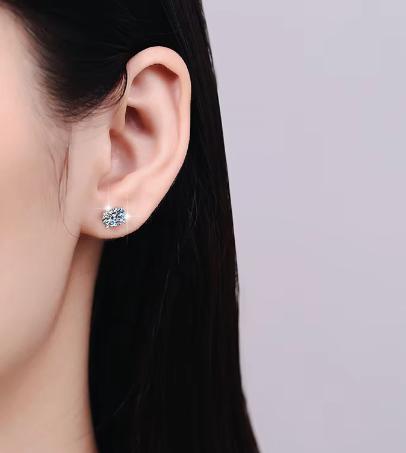 Sterling Silver Moissanite Oval Solitaire Stud Earrings, detail view 3