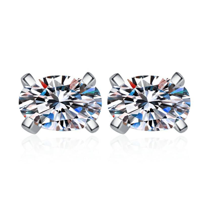 Sterling Silver Moissanite Oval Solitaire Stud Earrings, front view