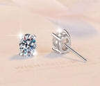 Sterling Silver Moissanite Oval Solitaire Stud Earrings, detail view 1