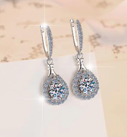 Pear Moissanite Hook Earrings, 925 Silver, 0.5–1 ct