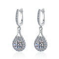 Sterling Silver Moissanite Pear Solitaire Hook Drop Earrings, front view