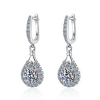 Sterling Silver Moissanite Pear Solitaire Hook Drop Earrings, front view