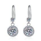 Sterling Silver Moissanite Round Solitaire Hook Drop Earrings, front view