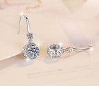 Sterling Silver Moissanite Round Solitaire Hook Drop Earrings, detail view 2