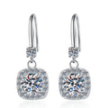 Sterling Silver Moissanite Square Halo Hook Drop Earrings, front view