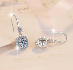 Sterling Silver Moissanite Square Halo Hook Drop Earrings, detail view 1