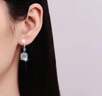Sterling Silver Moissanite Square Halo Hook Drop Earrings, detail view 3