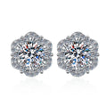 Sterling Silver Moissanite Flower Halo Stud Earrings, front view
