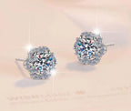 Sterling Silver Moissanite Flower Halo Stud Earrings, detail view 1