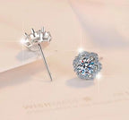 Sterling Silver Moissanite Flower Halo Stud Earrings, detail view 2