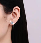 Sterling Silver Moissanite Flower Halo Stud Earrings, detail view 3