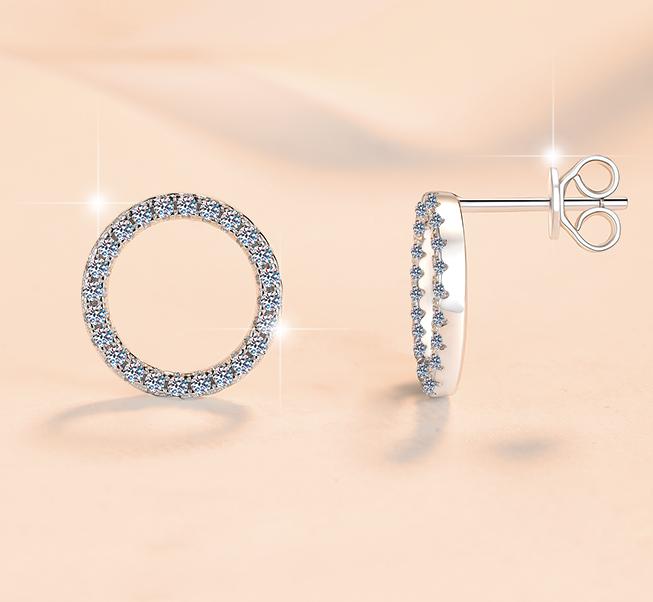 Pavé Circle Stud Moissanite Earrings in 925 Sterling Silver