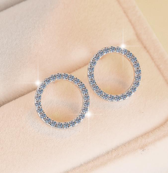 Pavé Circle Stud Moissanite Earrings in Sterling Silver