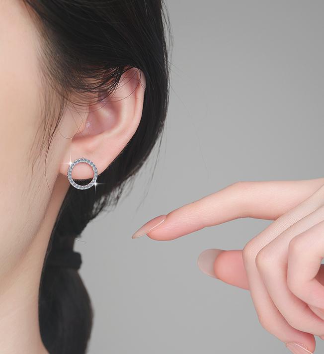 Pavé Circle Stud Moissanite Earrings in Sterling Silver