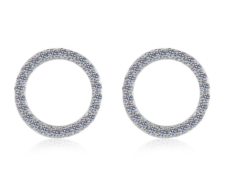 Pavé Circle Stud Moissanite Earrings in Sterling Silver