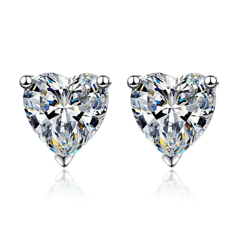 Heart Cut Solitaire Stud Moissanite Earrings in Sterling Silver
