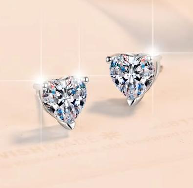 Heart Cut Solitaire Stud Moissanite Earrings in Sterling Silver