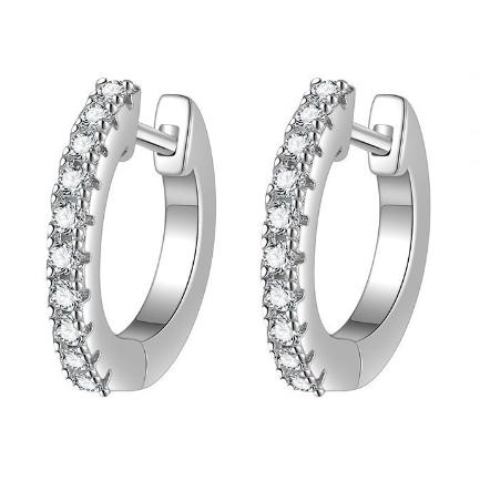 Single Row Pavé Hoop Moissanite Earrings in Sterling Silver