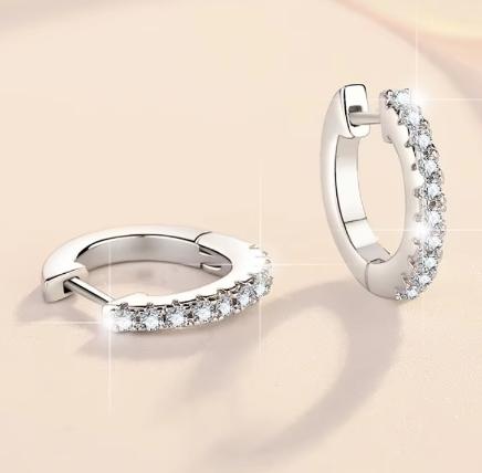Single Row Pavé Hoop Moissanite Earrings in Sterling Silver