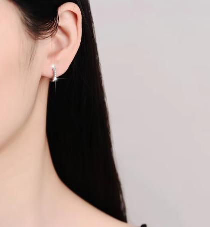 Single Row Pavé Hoop Moissanite Earrings in Sterling Silver