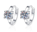 Round Solitaire Hinged Hoop Moissanite Earrings in Sterling Silver