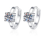 Round Solitaire Hinged Hoop Moissanite Earrings in Sterling Silver
