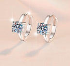 Round Solitaire Hinged Hoop Moissanite Earrings in Sterling Silver